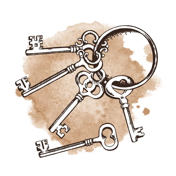 Винтажные ключи на акварельном фоне. Векторная иллюстрация — стоковый вектор