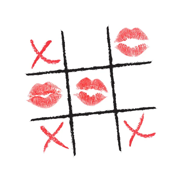 Tic Tac Toe hand drawn with lipstick and eyeliner vector illustration — Stock Vector