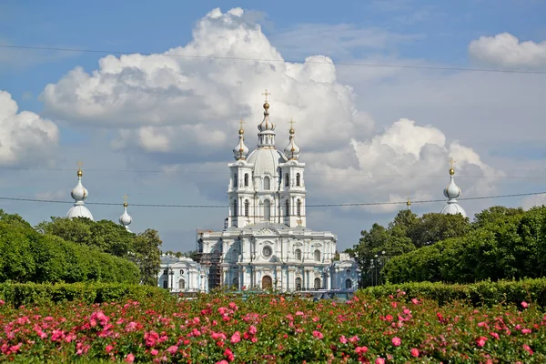 View of Smolny of Resurrection cathedral and rosary. St. Petersburg — Stock Photo, Image