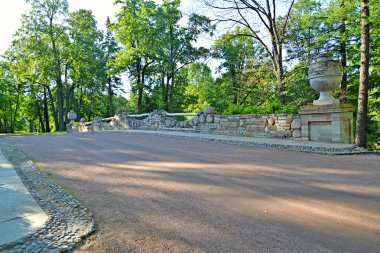 Peterhof, Rusya - 24 Temmuz 2015: Park Alexandr Ruinny Köprüsü