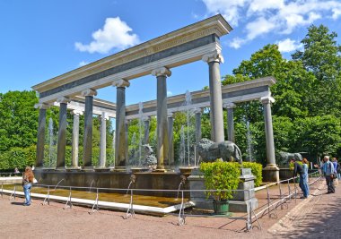 Peterhof, Rusya - 24 Temmuz 2015: Aslan cascade Nizhny içinde  