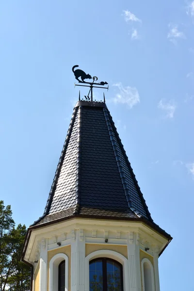 Decorative weather vane "A cat and a mouse" on a tower spike — Stock Photo, Image