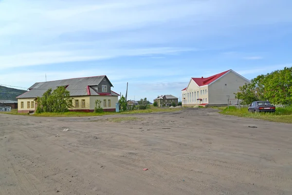 Teriberka yerleşim evlerde. Murmansk bölgesi — Stok fotoğraf