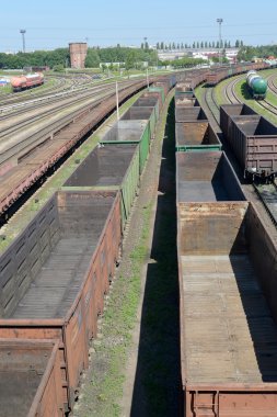 Kaliningrad-tren istasyonu yolları ayırma boş yük trenleri standı
