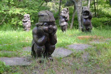 Kaliningrad bölgesi, Rusya Federasyonu - 13 Haziran 2016: Ahşap heykeller parkta 