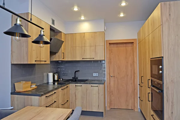 Interior Cozinha Estilo Minimalismo Moderno Com Elementos Sótão — Fotografia de Stock