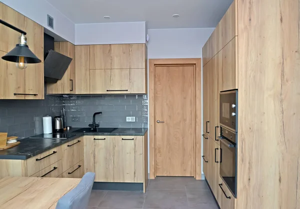 Sala Cozinha Estilo Minimalismo Moderno Com Elementos Loft — Fotografia de Stock