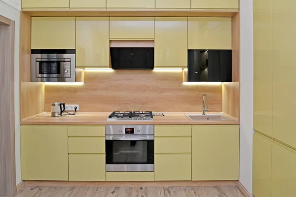 Mobili Componibili Incasso Cucina Con Illuminazione Locale Ecominimalismo — Foto Stock