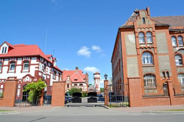 Su kulesine bakan Pillau Piyade Kışlası (20. yüzyılın başı). Baltiysk, Kalininingrad bölgesi