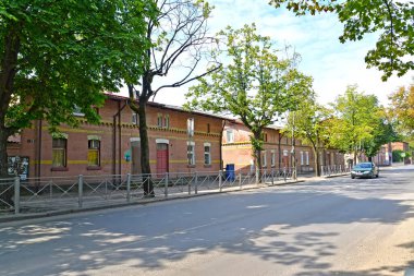 CHERNYAKHOVSK, RUSSIA - AUGUST 16, 2019: Old residential buildings of German construction on Zheleznodorozhna street. Kaliningrad region