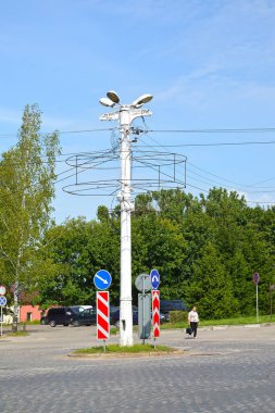 CHERNYAKHOVSK, RUSSIA - 16 Ağustos 2019: Insterburg troleybüs hattı desteği (1936). Kalininingrad bölgesi