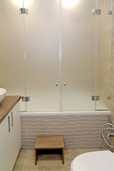 Detalle Baño Con Cortinas Cristal Ecominimalismo —  Fotos de Stock