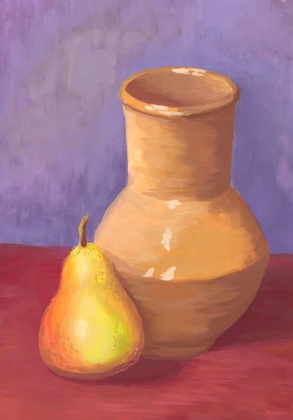 Educational Still Life Krynka Pear Painting — Φωτογραφία Αρχείου