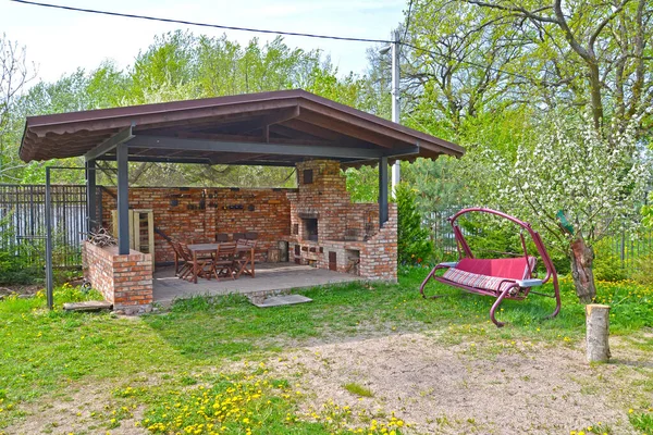 Gazebo Grill Summer Cottage Spring Sunny Day — Stock Photo, Image