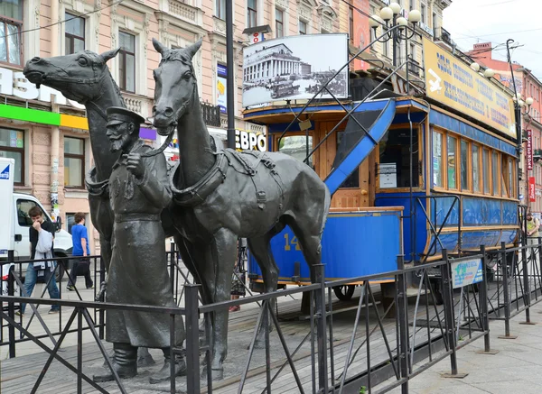 Monument to the horse tram - to the first tram. St. Petersburg — Stock Photo, Image