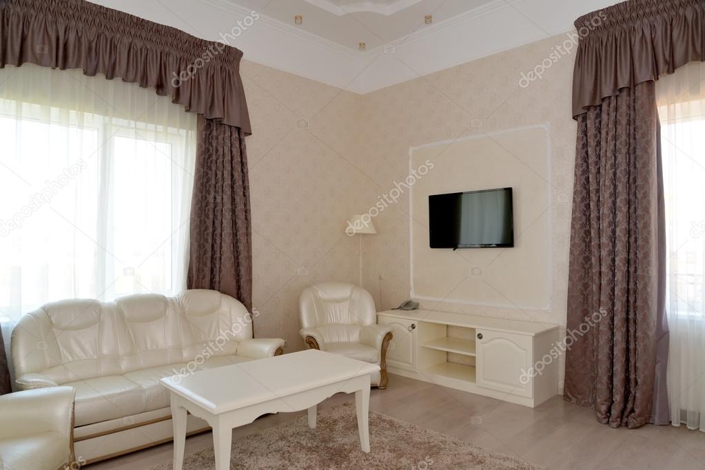 Interior of a living room of a double hotel room 