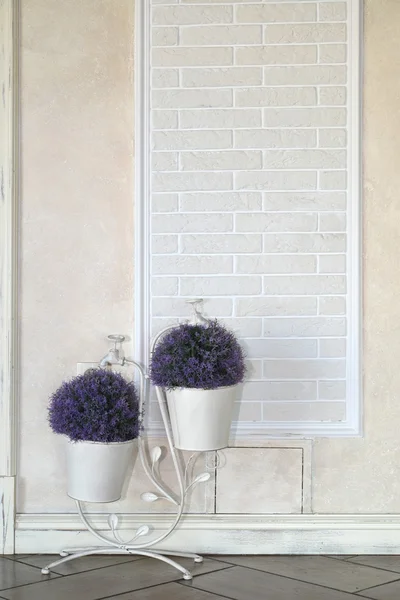De decoratieve bloempot met boeketten van een lavendel kost op een — Stockfoto