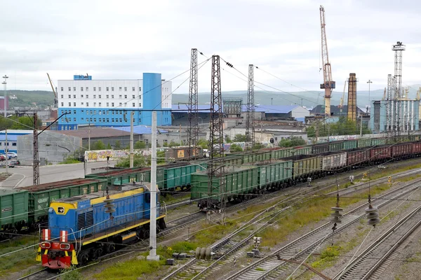 Murmansk, Rusya - 20 Temmuz 2015: Demiryolu kargo sitenin görünümünü — Stok fotoğraf