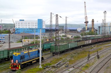 Murmansk, Rusya - 20 Temmuz 2015: Demiryolu kargo sitenin görünümünü