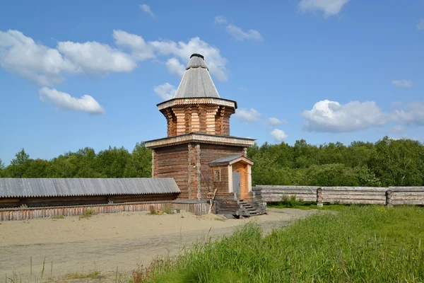 Dřevěná rozhledna na území svaté a Troitsk Tri — Stock fotografie
