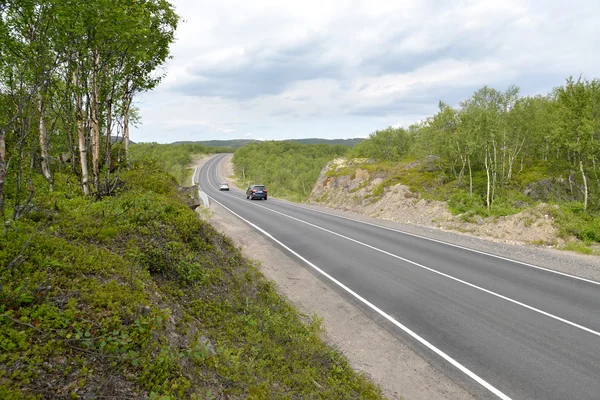 REGIÓN DE MURMANSK, RUSIA - 18 DE JULIO DE 2015: La autopista A138 en —  Fotos de Stock