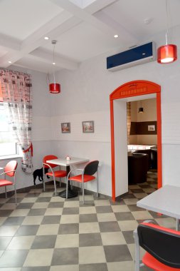 Modern café bir iç parçası. Stilizasyon Londra altında