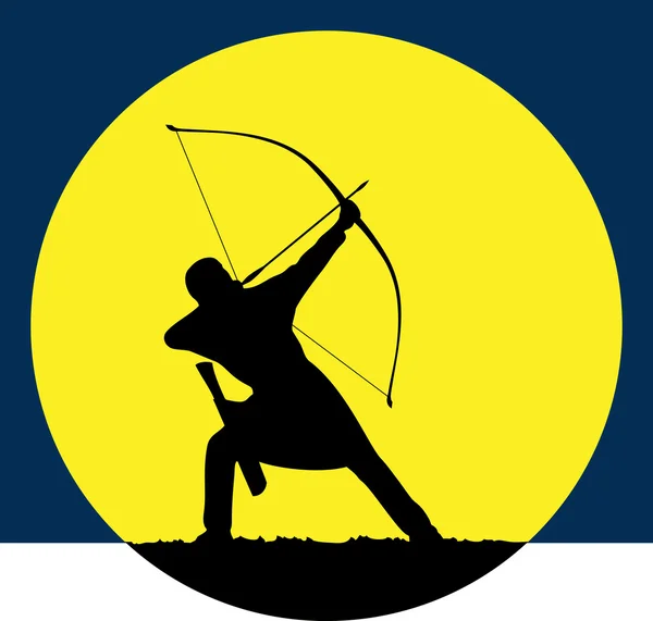 Archers hunting at dawn. Sports competitions in archery. Logo for the archer. — Stock Vector