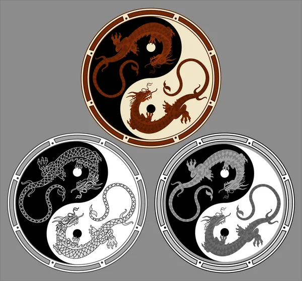 Dragon yin yang. Ejderha yin yang, uyum ve denge sembolü şeklinde. — Stok Vektör