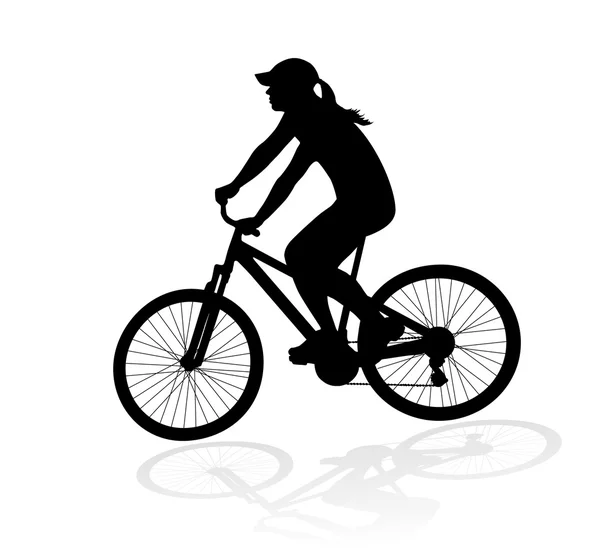 Silueta de mujer ciclista — Vector de stock