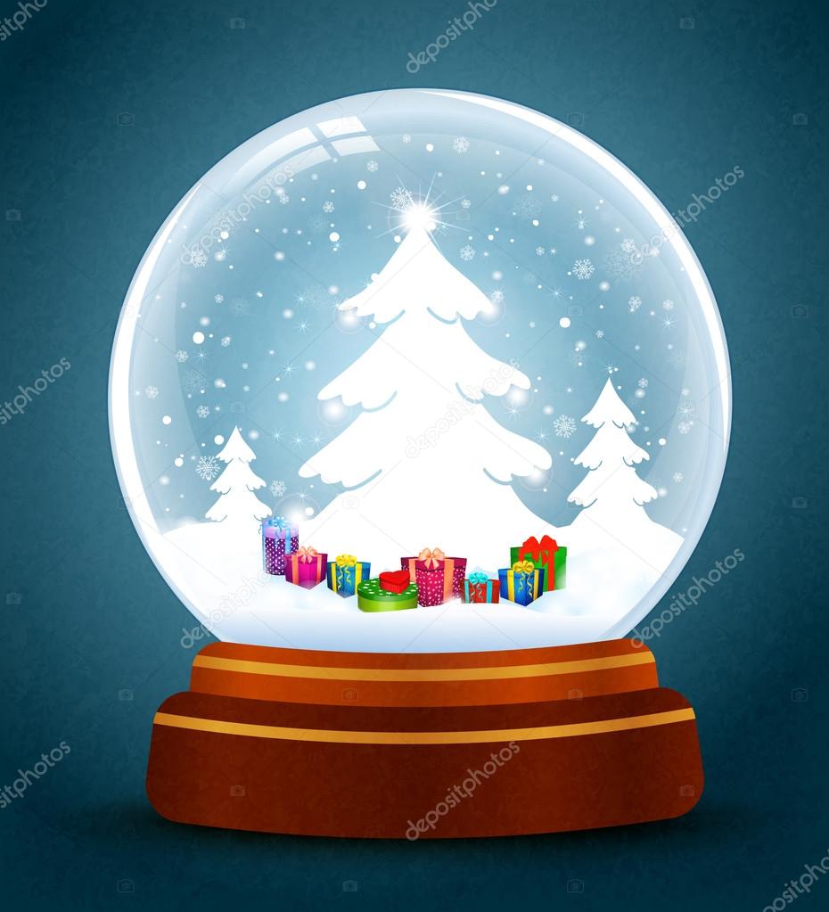 snow globe with trees and gifts