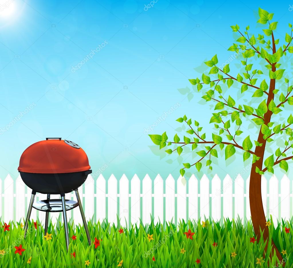 kettle barbecue grill on backyard