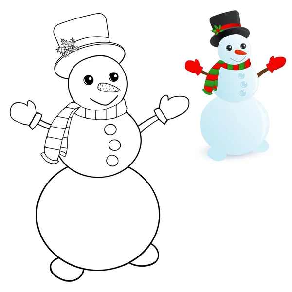 Páginas para colorear muñeco de nieve — Vector de stock