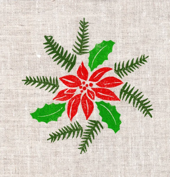 Hand getekend kerst poinsettia voor vlas — Stockfoto