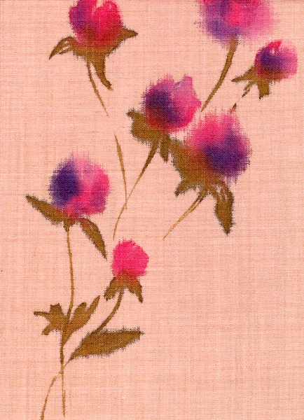 Handmade flower painting on linen — Stock Photo, Image