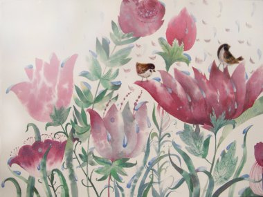 Çocuk hikaye ile orijinal parlak arka plan. Çizilmiş suluboya