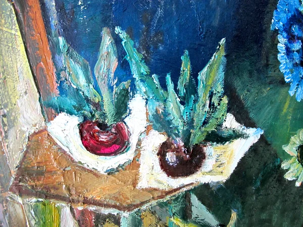 Des légumes sur la table. Fond coloré lumineux, fragment de peinture dans le style impressionnisme — Photo