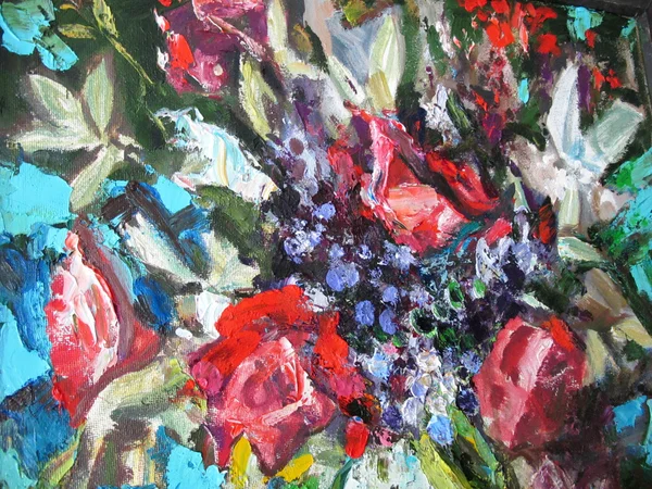 Grands bourgeons de fleurs rouges. Fond coloré lumineux, fragment de peinture dans le style de l'impressionnisme — Photo