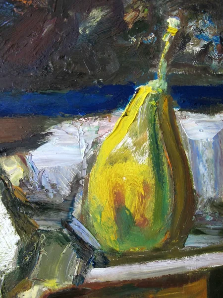 Pêra amarela. Fundo colorido brilhante, fragmento de pintura no impressionismo estilo — Fotografia de Stock