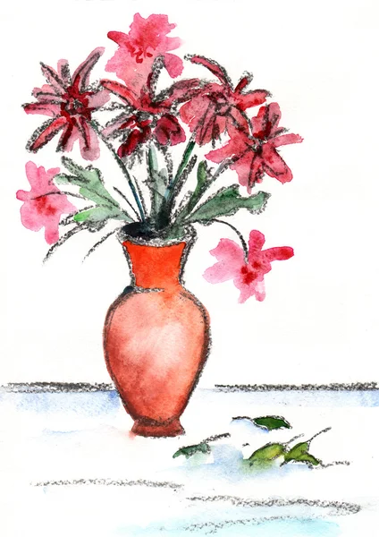 Achtergrond met een bloemen, aquarel bloemen in een vaas — Stockfoto