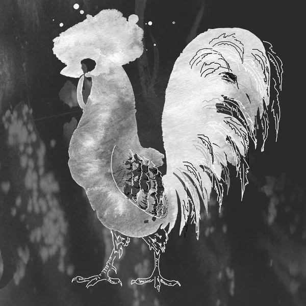 Rooster. Ink blot as a background — Stock Photo, Image