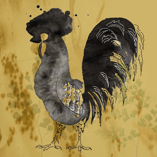 Coq. tache d'encre comme fond Image En Vente