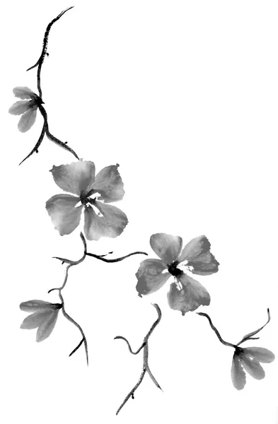 Fond floral mignon. Branche aquarelle avec fleurs Image En Vente