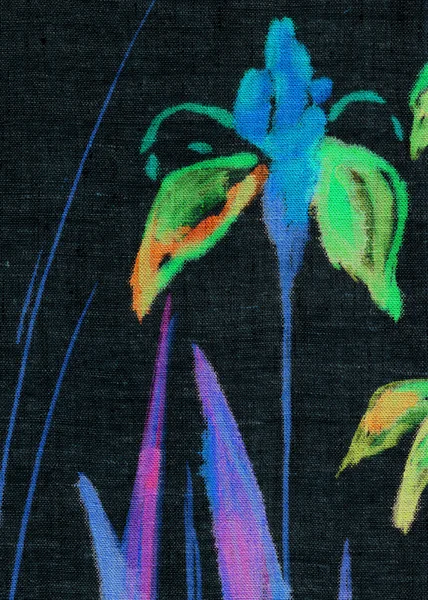 Handmade flower painting on linen. Iris — Stock Photo, Image