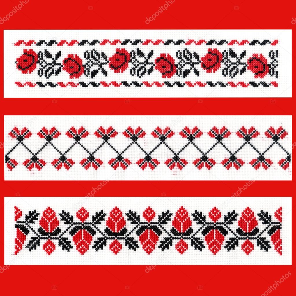 Belarusian folk embroidery, three colors - white, red and black