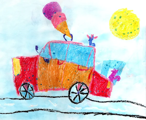 Αστεία παιδική ζωγραφική. Αυτοκίνητο. Εικόνα Αρχείου
