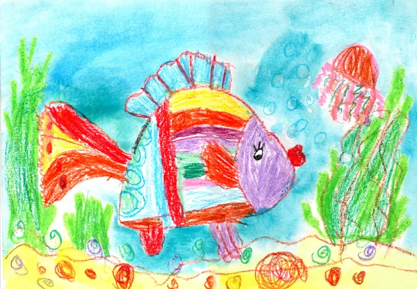 Αστεία παιδική ζωγραφική. Ψάρια. Εικόνα Αρχείου
