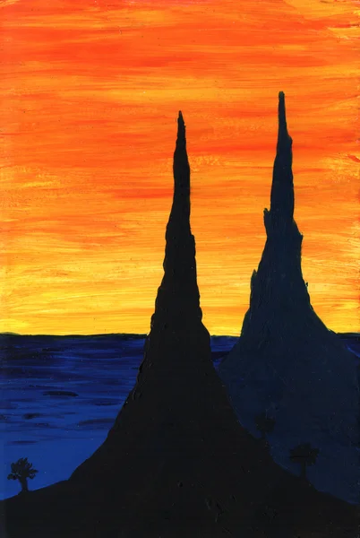 Mountains at sunset. Painting art