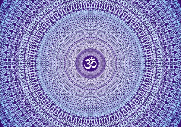 Mandala Espiritual Calado Colores Azules Aum Ohm Signo Centro Símbolo — Vector de stock