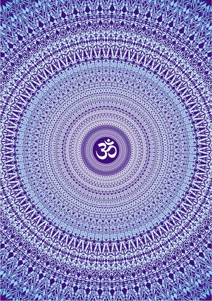 Öppningsverk Andlig Mandala Blå Färger Aum Ohm Tecken Mitten Andlig — Stock vektor