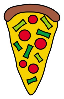 - Pizza. Çizgi film parlak renklerde çizim yapıyordu. Vektör grafik illüstrasyonu.